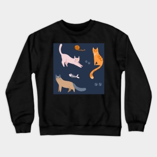 Cats Pattern on Navy Crewneck Sweatshirt